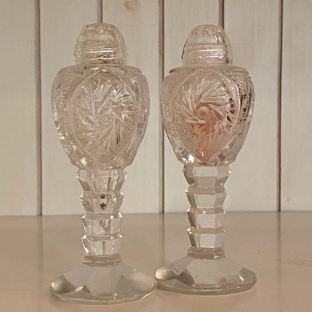 Post War Czech Bohemian 1940s Vintage Large Crystal Salt/Pepper Shakers
